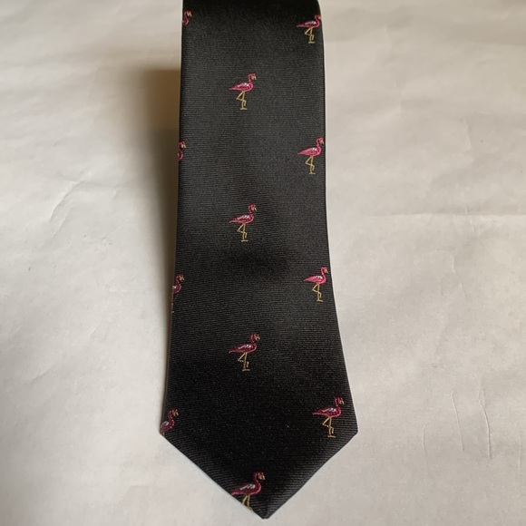 Le 31 Simons - black with pink flamingo narrow silk tie. - Picture 9 of 10